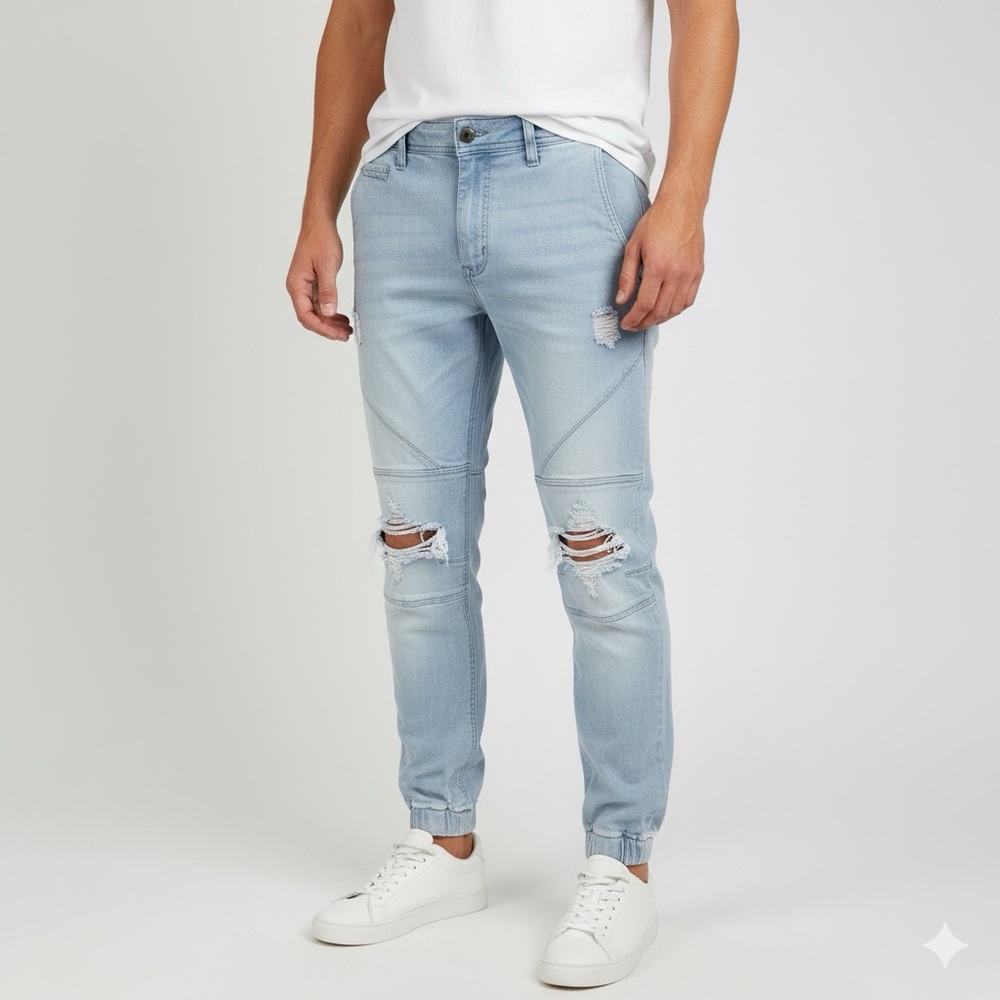 Cotton On Slim Denim Jogger Jeans Men's 30 Light Wash Distressed Tapered‎ Casual